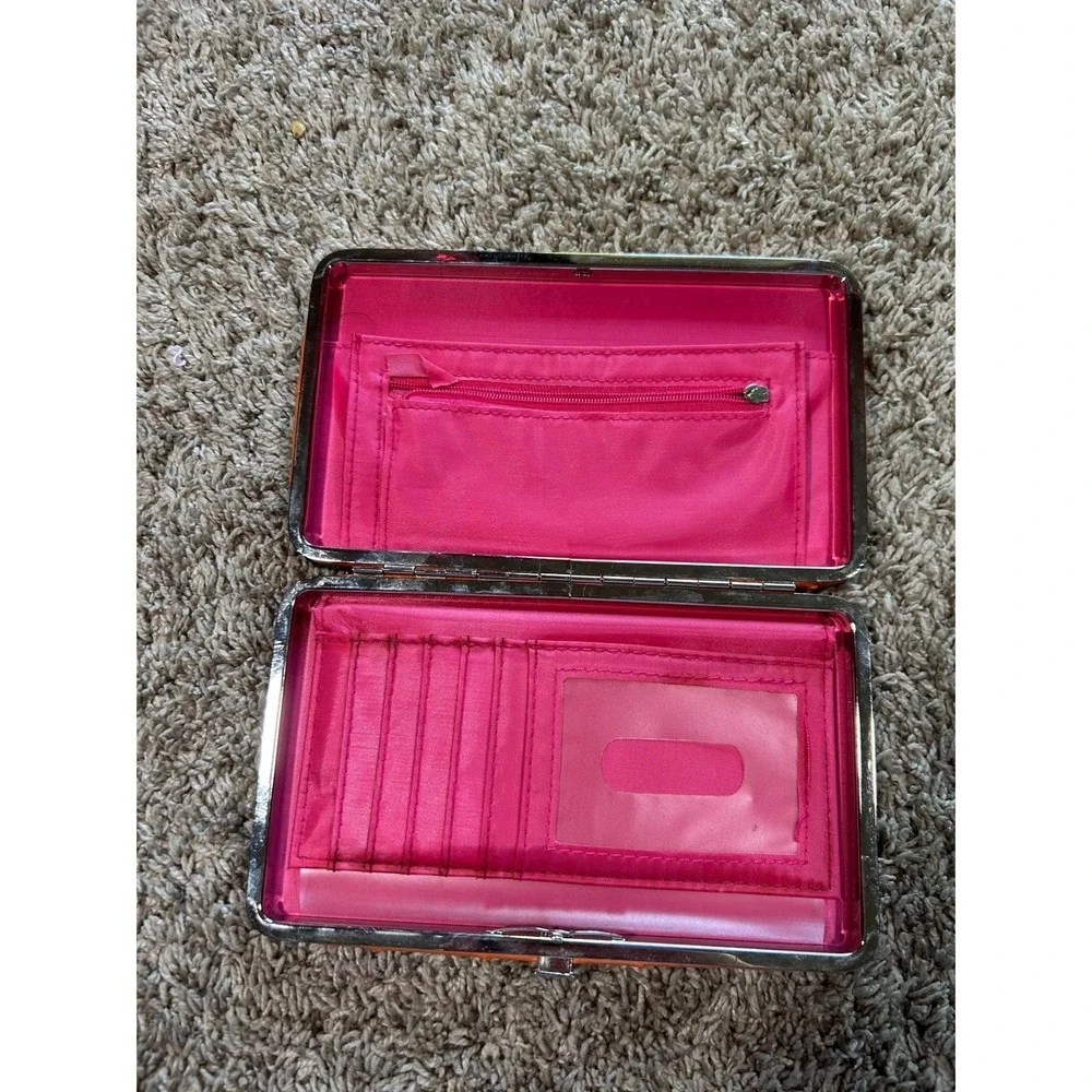 VTG Y2K‎ Camo Western Wallet Orange Cowgirl Country Studded Ostrich Trim Pink